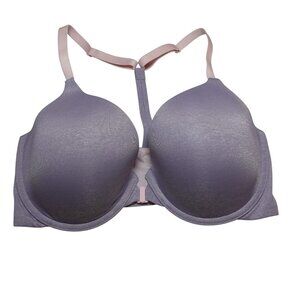 Victoria's Secret Racerback Semi Demi Bra Sz 34DD Gray Pink Front Closure